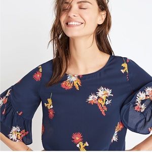 Madewell silk ruffle sleeve top in cactus flower